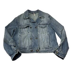 Free People Denim Trucker Jacket Womens Small Blue Double Breasted Blue